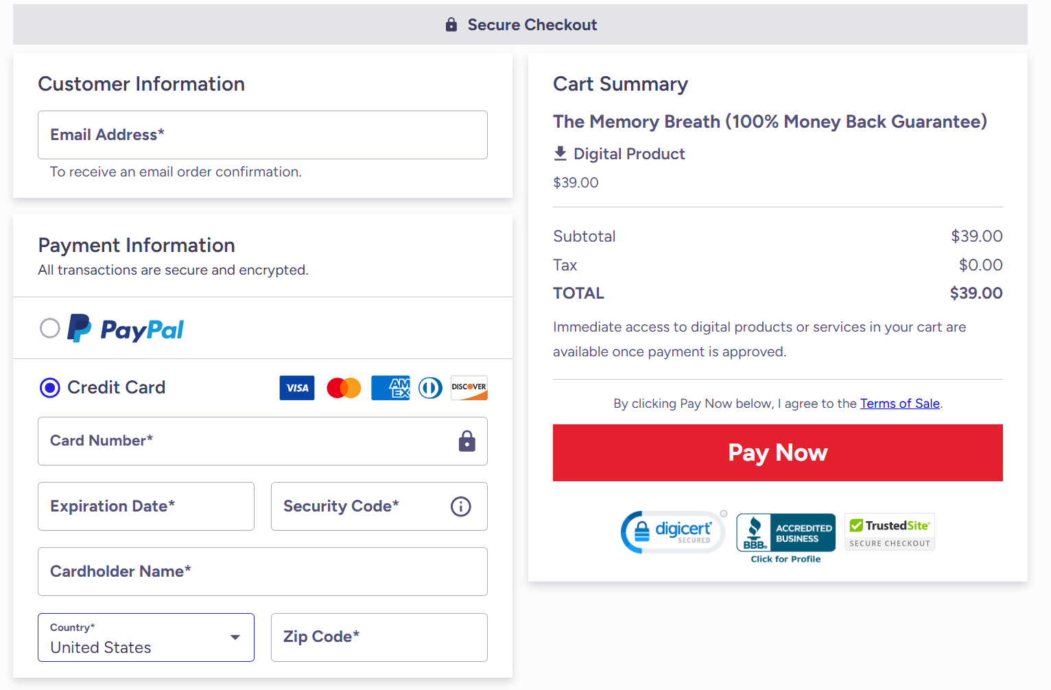 The Memory Breath order page